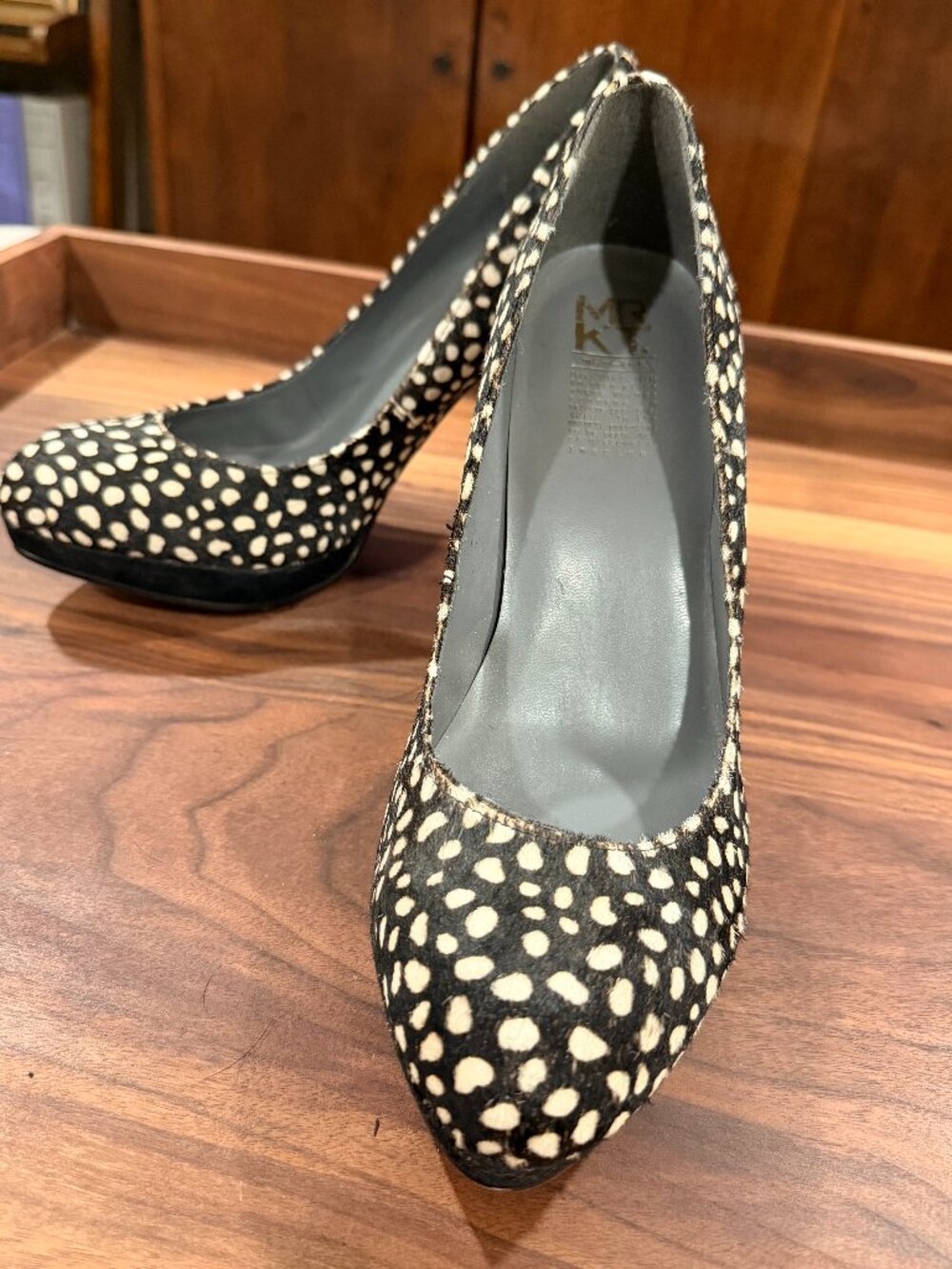 MRKT Spotted Calf-Hair Platform Pumps, Size 9.5